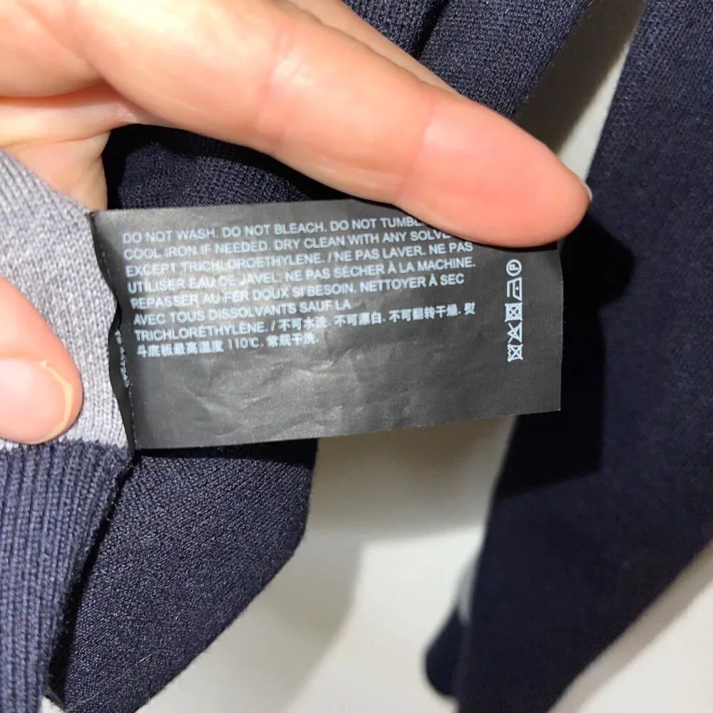 Theory Mens Sweater Blue Gray Size XL Wool Spandex Colorblock Sleeve Crew Neck